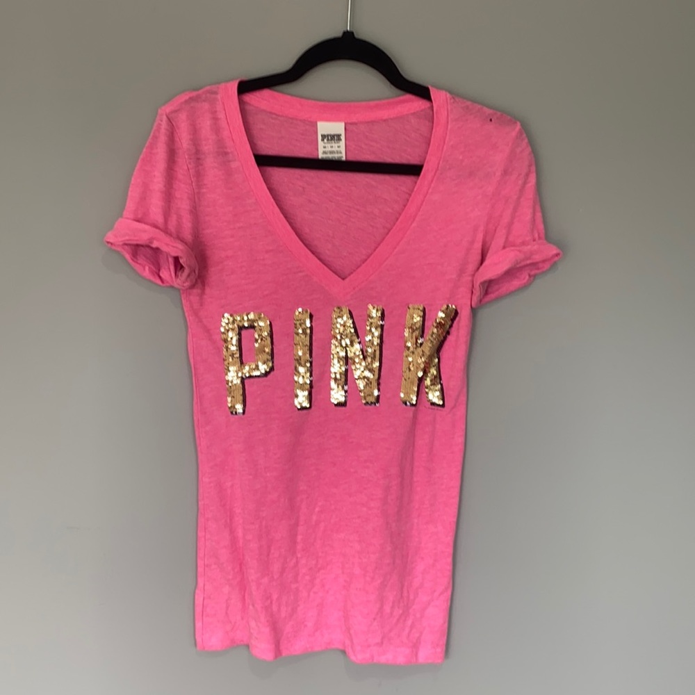 PINK Bling TShirt Short Sleeve Bright Pink XS